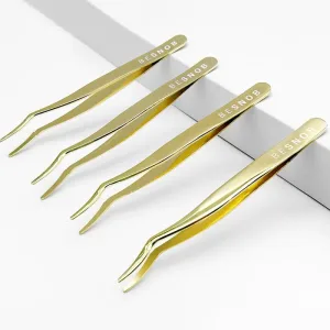 Four BE SNOB Precision Lash Tweezers displayed in a professional arrangement