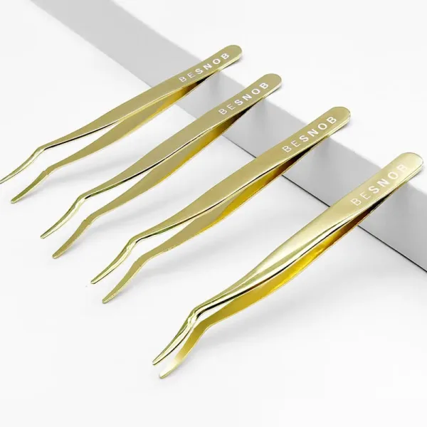 Four BE SNOB Precision Lash Tweezers displayed in a professional arrangement