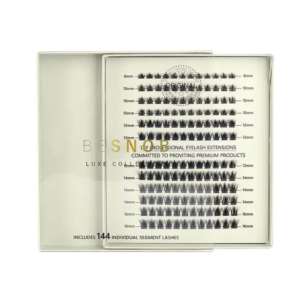 Opened package of BE SNOB Whispy Cluster Lashes showing mixed lengths