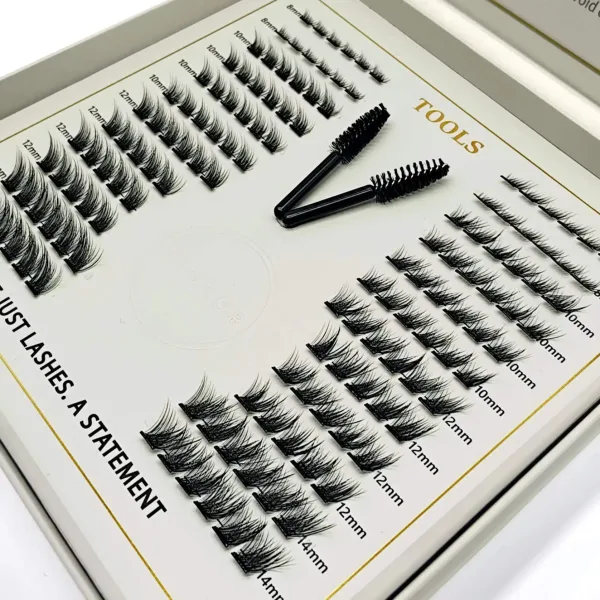 Close-up of Quick Cleopatra lash clusters showing the lifted fox-eye effect